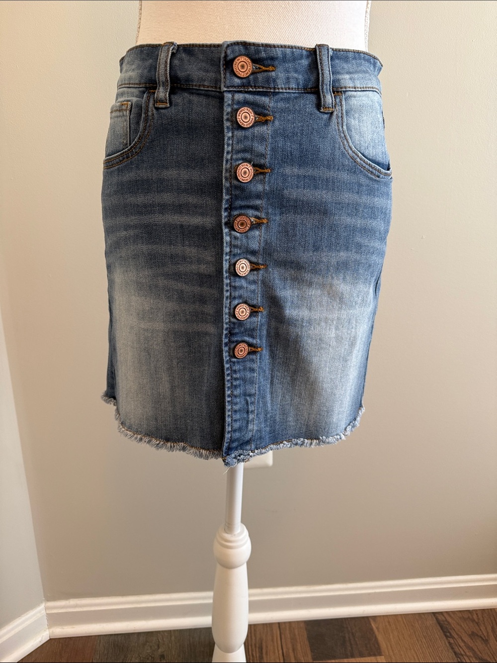 Indigo Rein Light Blue Button-Front Denim Mini Skirt